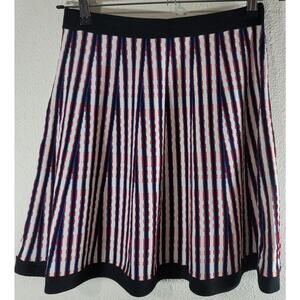 Lucy Paris White Red Blue A-Line Mini Skirt Large Flat Front Lightweight Flowy